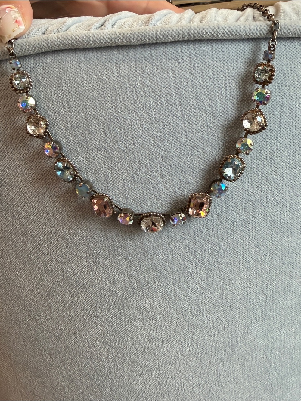 Sorrelli Iridescent Blue and Gray Crystal Station Necklace - Picture 11 of 11